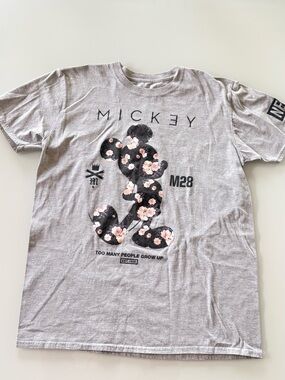 Neff Men's Gray Mickey Floral Short Sleeve Tee